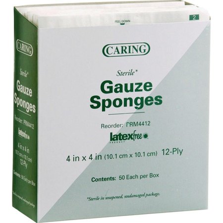 MEDLINE Gauze Sponges, Sterile, 4"x4". 12/Ply, 1200/CT, White, PK24 MIIPRM4412CT